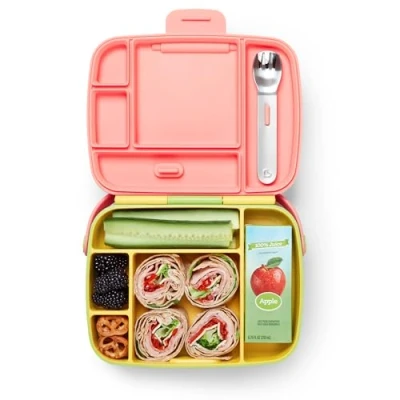 Image of Munchkin Bento Lunch Box for Babies &amp; ToddlersLunch with Divided Sections Baby Childrens 5 Compartment Food Container Childcare School Cutlery Yellow