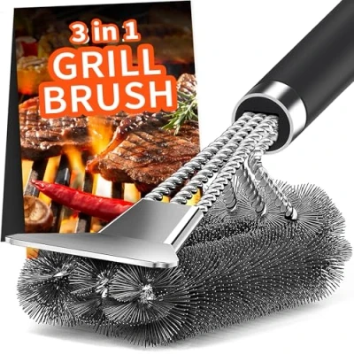 Image of TNTOR Grill Brush, BBQ Cleaning Brush with Scraper, Stainless Steel Bristles and Extra long Handle, Barbecue Wire for Charcoal Grill, Electric Gas Grill.