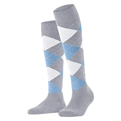 Image of Burlington Women&#039;s Queen W KH Cotton Long Patterned 1 Pair Knee High Socks, Grey (Arctic Melange 3221), 3.5 7