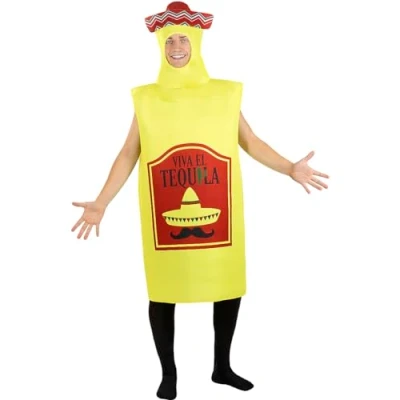 Image of Funidelia Bottle of Tequila Costume for men and women Drink, Alcohol, Food, Mexico adults, accessory fancy dress &amp; props Halloween, carnival parties One Size Yellow