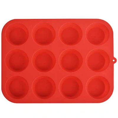 Image of Zuvo Silicon Muffin Tray 12 Cups Non Stick Baking Trays for Cupcakes &amp; Brownies (23x31cm) Red Moulds