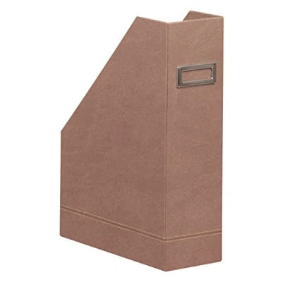 Image of RHODIA 194544C Rosewood Magazine Rack 10x25x31 cm Orange Saddle Stitching Faux Leather Exterior Home Office Collection Rhodiarama Organization &amp; Designer Storage