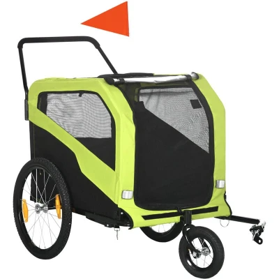 Image of PawHut 2 in 1 Dog Bike Trailer Pet Stroller for Large Dogs W/Hitch Green