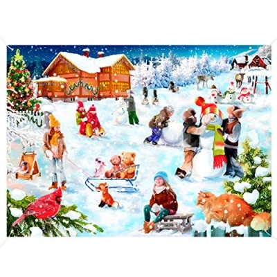 Image of THE TWIDDLERS Christmas Wall Fabric Tapestry, 185x110cm Festive Winter Snow Xmas Scene Hanging Backdrop Decor