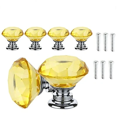 Image of Yellow Crystal Drawer Knobs 6 PCS 30MM Glass Handles Cupboard Diamond Pulls with Screws for Kitchen Office Chest Cabinet