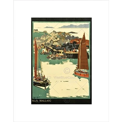 Image of Wee Blue Coo Advert Lner Mallaig Harbour Tourism Boat Sail Wall Art Print