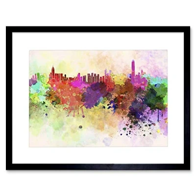 Image of Wee Blue Coo Painting Cityscape Hong Kong Paint Splash Skyline Picture Framed Wall Art Print