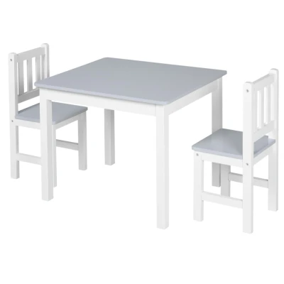 Image of HOMCOM Kids Table and Chair Set 3 Pieces Toddler Preschoolers Desk with 2 Chairs for Indoor Study Rest Snack Time Grey