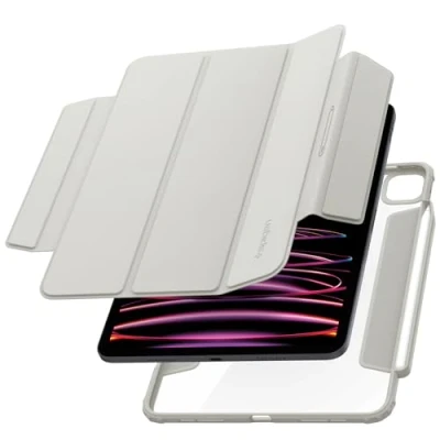 Image of Spigen AirSkin Pro Compatible with iPad 11 inch Case M2 4th Generation (2022) / 3rd (2021) 2nd (2020) 1st (2018) Detachable Magnetic Cover, Clear Transparent Back and Pencil Holder Gray