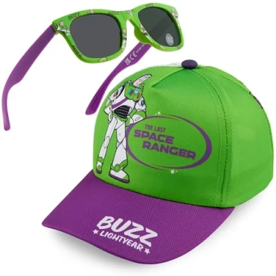 Image of Get Trend Disney Toy Story Sunglasses Baseball Cap Set for Kids Breathable Adjustable Summer Hat Sun UV400 Travel Essentials (Green/Purple Story)