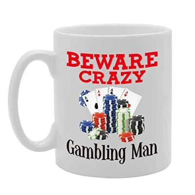 Image of Coralgraph Inc MG4394 Beware Crazy Gambling Man Novelty Gift Printed Tea Coffee Ceramic Mug