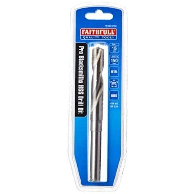 Image of Faithfull FAIBD15PRO Blacksmiths Professional Reduced Shank HSS Drill Bit 15mm For: Hardened Alloy, Carbon, and Stainless Steel, Cast Iron, Wood Plastics
