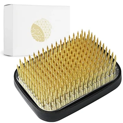 Image of Wazakura Ikebana Kenzan Flower Holder 2.6&quot; (68mm) Rectangular Square, Made in Japan Arranging Accessories Pin Frog Tool Brass