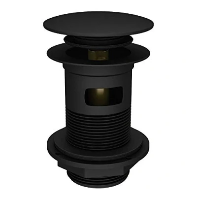 Image of Black Matt Basin Sprung Waste Slotted Pop Up Sink Plug Click Clack Push Button