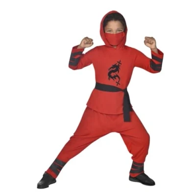 Image of amscan 9910941 Kids Red Ninja Warrior World Book Day Fancy Dress Costume with Mask Age: 4 6 Yrs