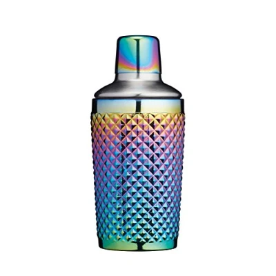 Image of BarCraft BCCSSTUDRBOW Studded Glass Cocktail Shaker, 300 ml (10.5 fl oz) Rainbow Pearl Iridescent Finish, 8 x 17.5 cm