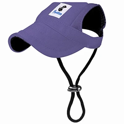 Image of Pawaboo Dog Baseball Cap, Adjustable Outdoor Sport Sun Protection Hat Cap Visor Sunbonnet Outfit with Ear Holes for Puppy Small Dogs, Medium, Purple