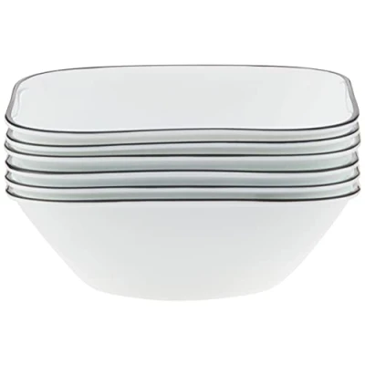 Image of Corelle Square Simple Lines Cereal Bowls 22oz, Pack of 6, White,1107745