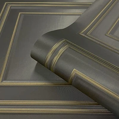 Image of YöL Full Roll Gunmetal Gold Textured Wood Panelling Effect Vinyl Wall Feature Wallpaper