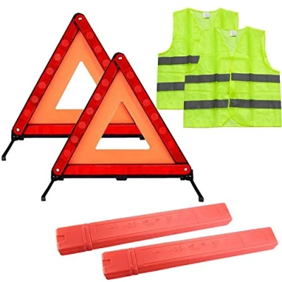 Image of TourKing Warning Triangle Kit Foldable Safety Car Emergency Roadside with and Reflective Vest