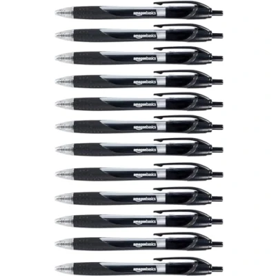 Image of Amazon Basics Retractable Gel Ink Pens Fine Point, Black, 12 Pack