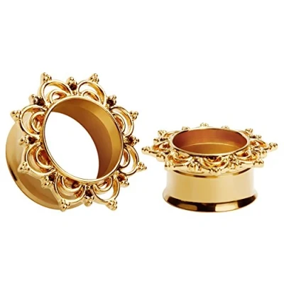 Image of KUBOOZ Vintage Gold plated Flower Ear Plugs Tunnels Gauges Stretcher Piercings Jewelry