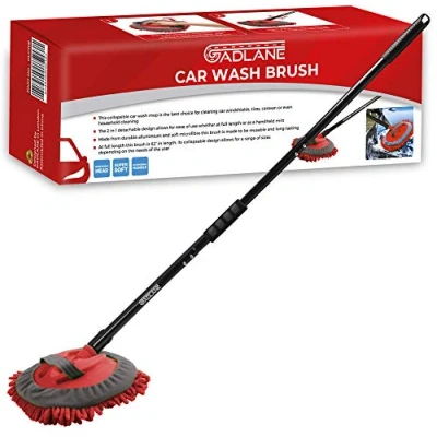 Image of GADLANE 2 in 1 Car Wash Brush Microfibre Mitt And Mop With Collapsible 62inch Long Handle &amp; Removable Chenille Noodle Head For Truck Van Washing Dusting Polishing