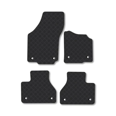 Image of Rubber Car Mats Compatible with VW Phaeton (2009 2016) Tailored Fit Floor Set Accessory Black Custom 4 Pieces Clips Anti Slip Backing, Heavy Duty &amp; Waterproof