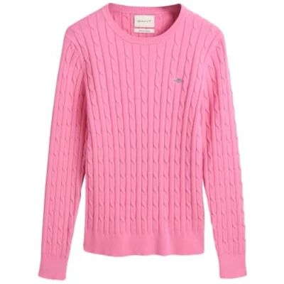 Image of GANT Women&#039;s Stretch Cotton Cable C Neck Sweater, Candy Pink, XXL