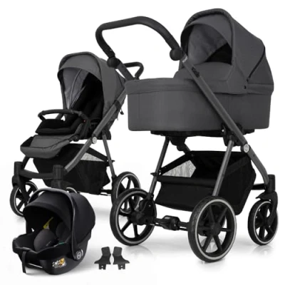 Image of My Junior® Noax² Our Urban 3 in 1 Pushchair Including Carrier, Sports Seat, Baby Adapter, Very Large Shopping Basket and Air Chamber Tyres with Seat Foldable Downtown Grey