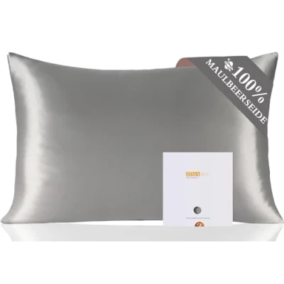 Image of ZIMASILK 100% Mulberry Silk Pillowcase for Hair and Skin,Both Sides 19 Momme Silk, 1pc (40x60 cm, Dark Grey)