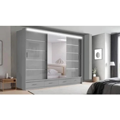 Image of Texas Modern 2 or 3 Mirror Sliding Door Wardrobe 4 Colours 6 Sizes (Grey, 250cm)