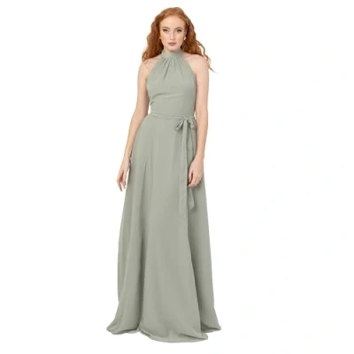 Image of Anaya with Love Womens Maxi Ladies Sleeveless Halter Neck Waist Bow Tie Sash Belt Shirred Bridesmaid Wedding Guest Prom Ball Gown Dress, Frosty Green, 16 UK