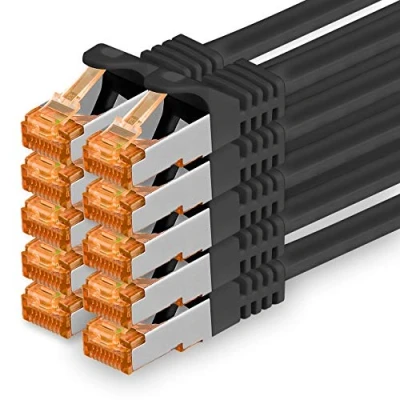 Image of 1aTTack.de Cat.7 Ethernet cable 0,25m Black Cat7 Lan Network 10GBASE T 10000 Mbps SFTP PIMF patchcable RJ45 plug