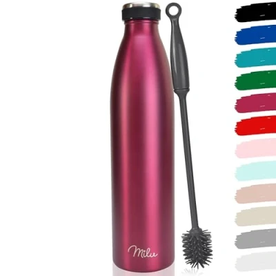 Image of Milu Stainless Steel Drinking Bottle 350ml, 500ml, 750ml, 1L, 1,5L Thermo Bottle, Insulated Water Leak Proof Double Walled, Carbonated incl. Cleaning Brush (Berry, 1,5L)