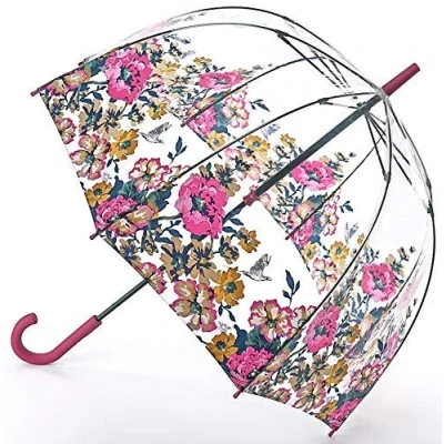 Image of Joules Cambridge Floral Anniversary Birdcage Walking Umbrella Clear Dome Canopy