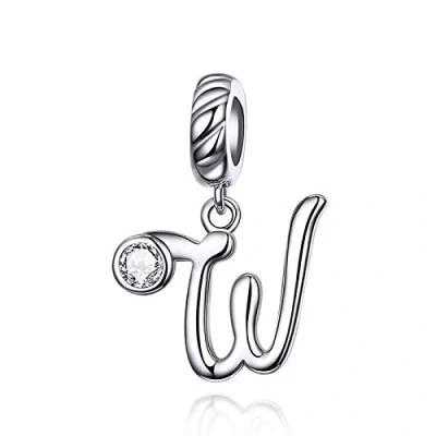 Image of LaMenars Letter Dangle Bead Charms Initial Alphabet A Z 925 Sterling Silver Zirconia fits European Charm Bracelets &amp; Necklaces