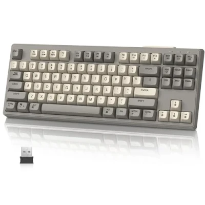 Image of MAMBASNAKE M87 TKL 87 Keys Dual Mode Wireless Gaming Keyboard, Bluetooth/2.4Ghz, PBT Ball Keycap, 4000mAh Rechargeable Battery, Mixed Color Rainbow Backlit Keyboard with Mechanical Feeling Cheese