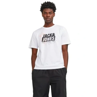 Image of JACK &amp; JONES Men&#039;s Jcomap Logo Tee Ss Crew Neck Sn T Shirt, White, M