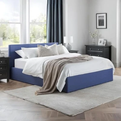 Image of Julian Bowen Rialto Lift Up Storage Bed Dark Blue Linen 150Cm