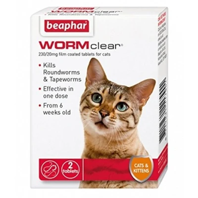Image of Beaph ar WORMclear Cat Kitten Wormer kills Roundworm Tapeworm Vet Strength Tablet … (2 Tablets)