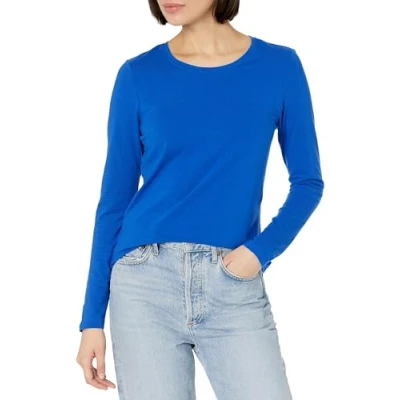 Image of Amazon Essentials Women&#039;s Classic Fit Long Sleeve Crewneck T Shirt (Available in Plus Size), Bright Blue, XL