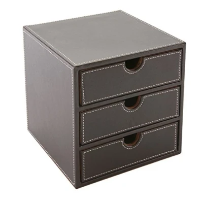 Image of Osco Faux Leather 3 Drawer Cube Brown