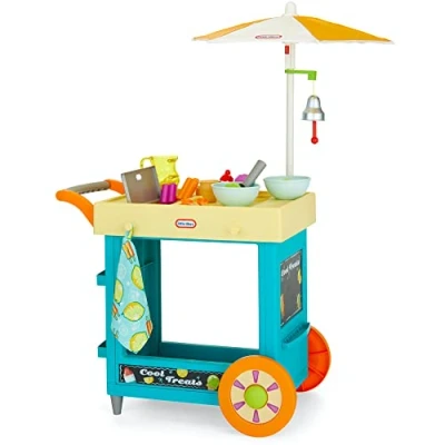 Image of Little Tikes 2 In 1 Lemonade and Ice Cream Stand Interactive Playset for Kids with 25 Accessories &amp; Chalkboard Pushable Cart Built Storage