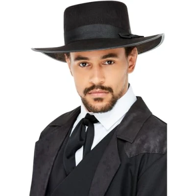 Image of Smiffys 20s Wide Brim Fedora Hat with Elastic Inner Rim, 1920&#039;s Razzle Fancy Dress, 1920s Dress Up Hats