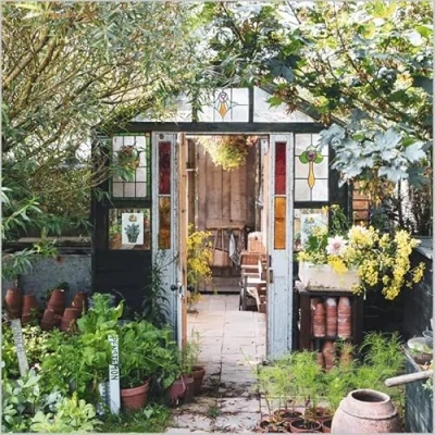 Image of Birthday/Blank Card for Men/Women General Male/Female &#039;Potting Shed&#039; Greenhouse with Stained Glass Windows Eco Friendly &amp; Recyclable From the BBC Gardeners&#039; World Range