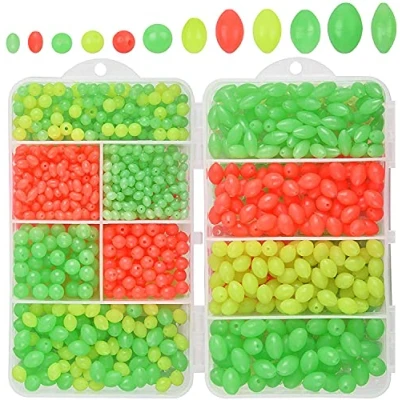Image of OROOTL Glow Fishing Beads Saltwater Freshwater, 1000pcs Soft Plastic Fish Luminous Round Oval Egg Assortment Tackle Tools for Rigs Leaders