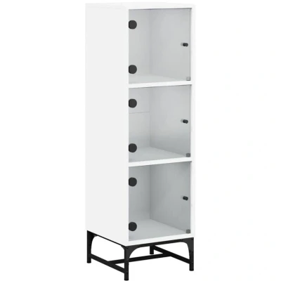 Image of vidaXL Highboard with Glass Doors White 35x37x120 cm