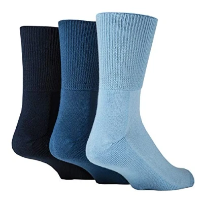 Image of IOMI Footnurse 3 Pack Unisex Extra Wide Bamboo Diabetic Socks 4 Sizes For Swollen Feet &amp; Legs Smooth Toe Seam Cushioned Foot (12 14 UK, Blue)