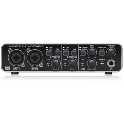 Image of Behringer UMC204HD Audiophile 2x4, 24 Bit/192 kHz USB Audio/MIDI Interface with Midas Mic Preamplifiers,Black